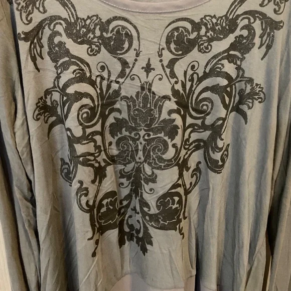 Fifth Sun Dark Gray Printed Glitter Long Sleeve Tunic Top - XL - Excellent - Picture 2 of 4
